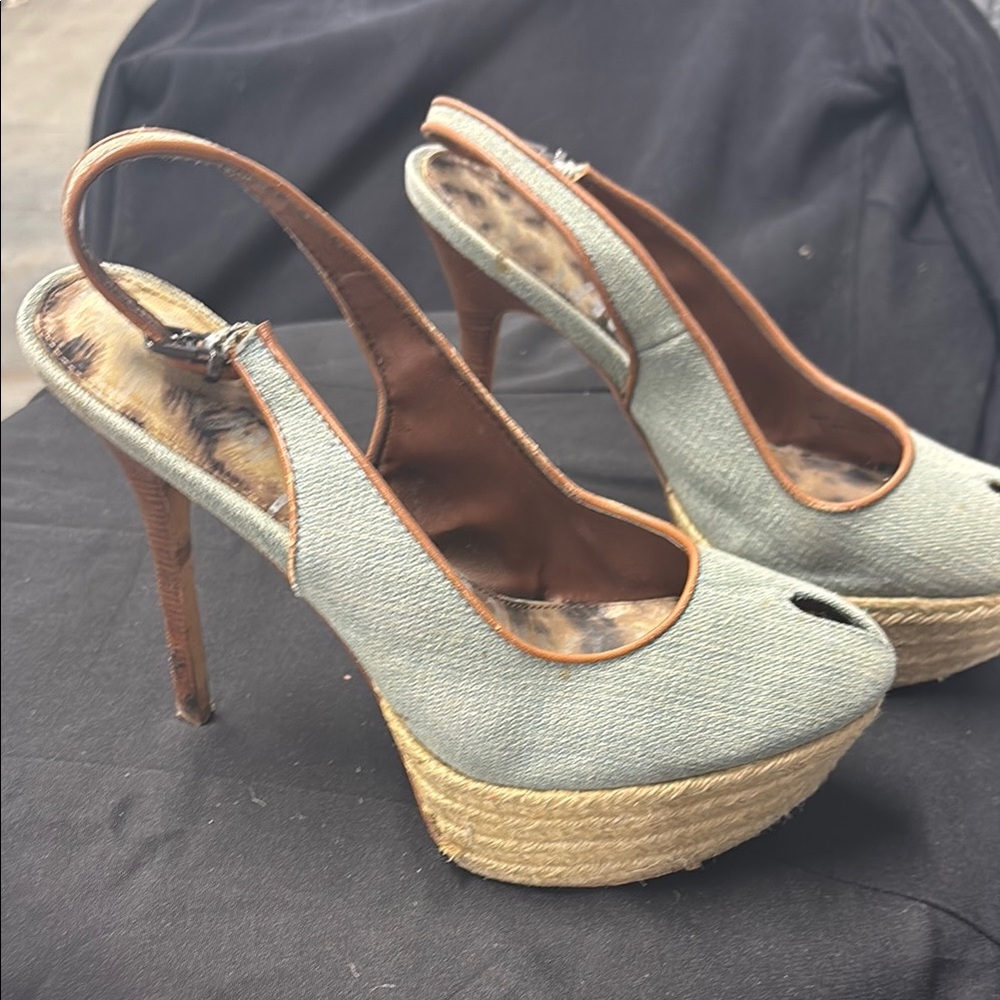 Sam Edelman Blue and Brown Platform Slingbacks